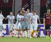 Jugadores del Zenit celebran el gol del 3-0 durante el partido de la Europa League ante FC Vardar