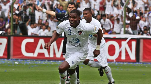 Geovanny Caicedo festejando un gol con Liga de Quito