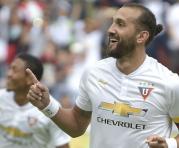 Hernán Barcos celebra el primer gol de Liga ante Independiente del Valle por la séptima fecha
